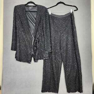 Vintage Jewel Queen Pantsuit Womens 8 Black Beaded Silk Formal Evening 90s